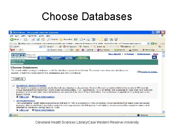 Choose Databases Cleveland Health Sciences Library/Case Western Reserve University 
