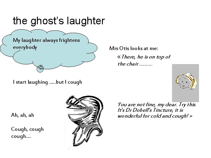 the ghost’s laughter My laughter always frightens everybody Mrs Otis looks at me: «There,