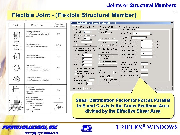 Joints or Structural Members Flexible Joint - (Flexible Structural Member) 16 Shear Distribution Factor