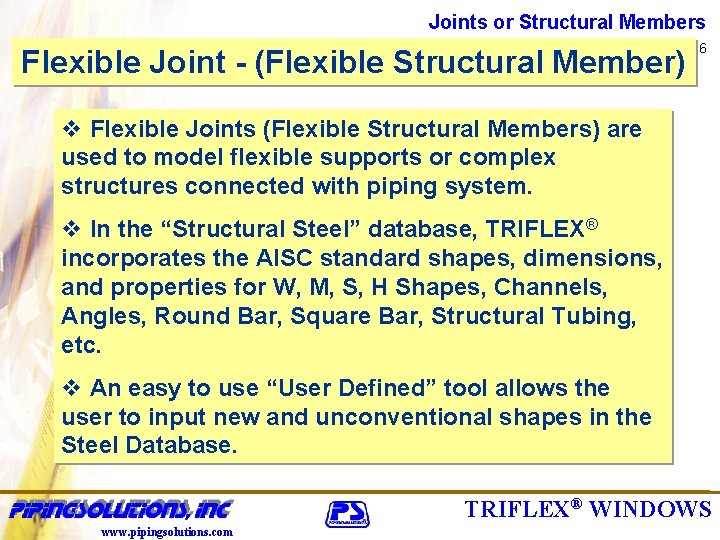 Joints or Structural Members in TRIFLEX WINDOWS Joints