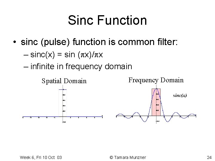 Sinc Function • sinc (pulse) function is common filter: – sinc(x) = sin (px)/px Sinc Function • sinc (pulse) function is common filter: – sinc(x) = sin (px)/px