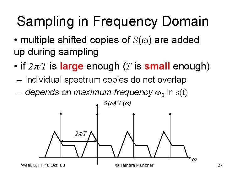 Sampling in Frequency Domain • multiple shifted copies of S( ) are added up Sampling in Frequency Domain • multiple shifted copies of S( ) are added up