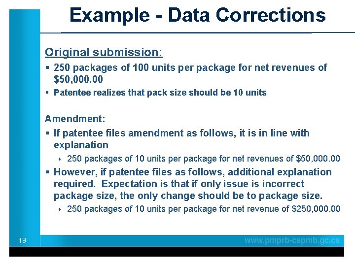 Example - Data Corrections Original submission: § 250 packages of 100 units per package
