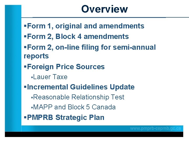 Overview §Form 1, original and amendments §Form 2, Block 4 amendments §Form 2, on-line