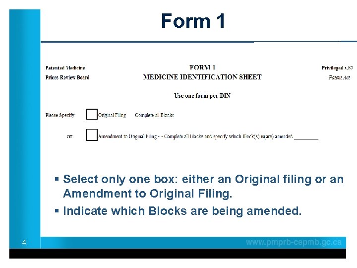 Form 1 § Select only one box: either an Original filing or an Amendment