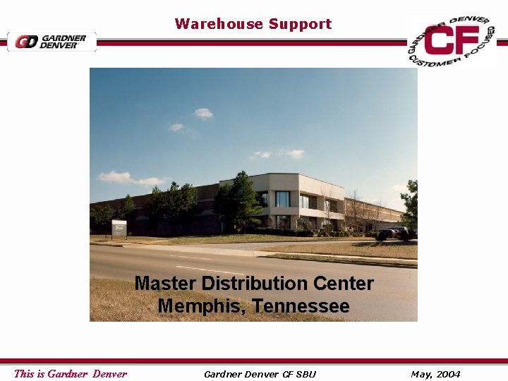 Warehouse Support Master Distribution Center Memphis, Tennessee This is Gardner Denver CF SBU May,