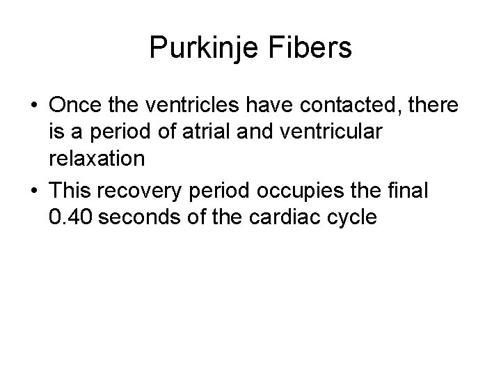 Purkinje Fibers • Once the ventricles have contacted, there is a period of atrial