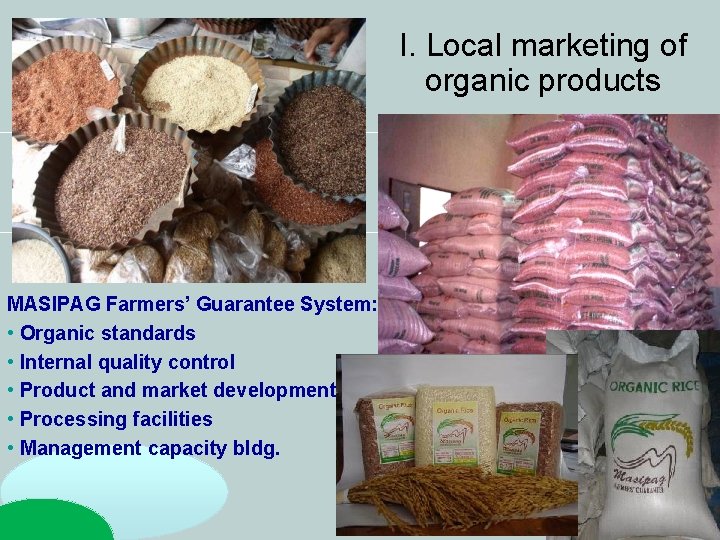 I. Local marketing of organic products MASIPAG Farmers’ Guarantee System: • Organic standards • I. Local marketing of organic products MASIPAG Farmers’ Guarantee System: • Organic standards •