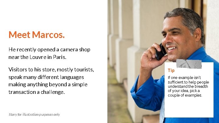 Meet Marcos. He recently opened a camera shop near the Louvre in Paris. Visitors