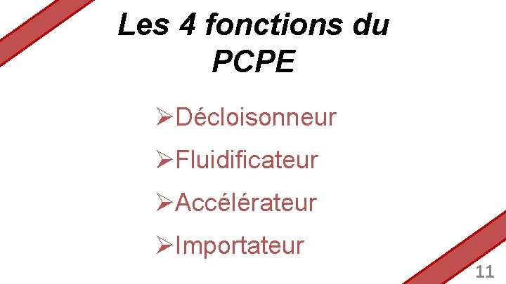 Les 4 fonctions du PCPE ØDécloisonneur ØFluidificateur ØAccélérateur ØImportateur 11 