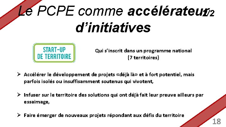 Le PCPE comme accélérateur 2/2 d’initiatives Qui s’inscrit dans un programme national (7 territoires)