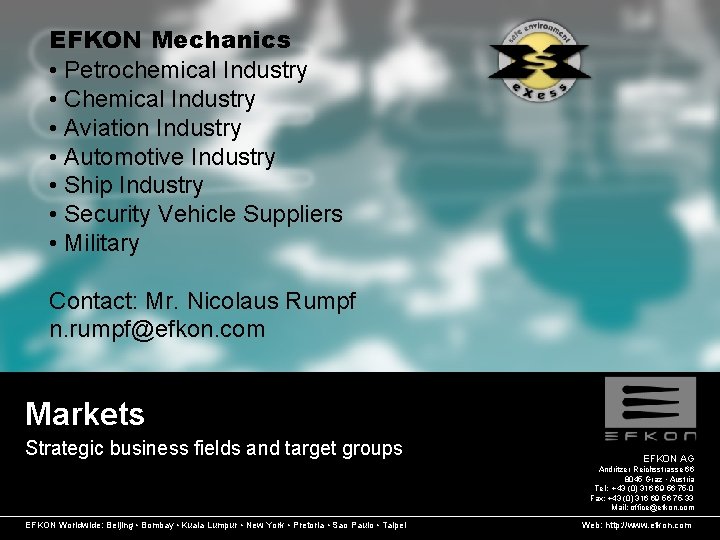 EFKON Mechanics • Petrochemical Industry • Chemical Industry • Aviation Industry • Automotive Industry