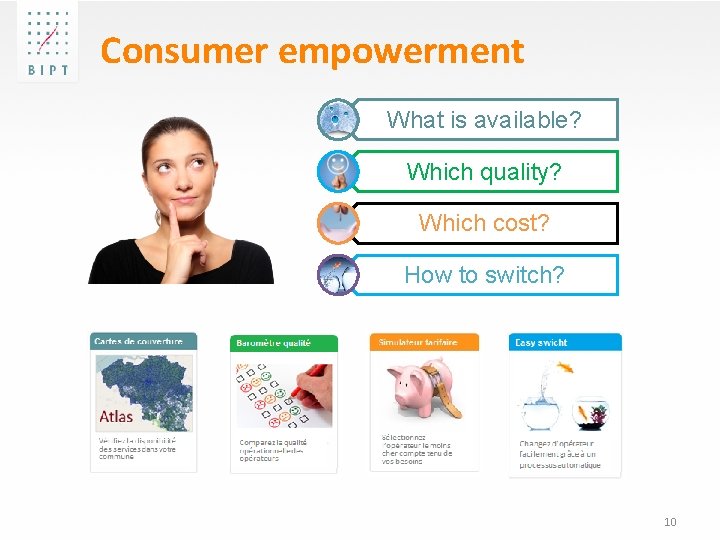 Consumer empowerment What is available? Which quality? Which cost? How to switch? 10 