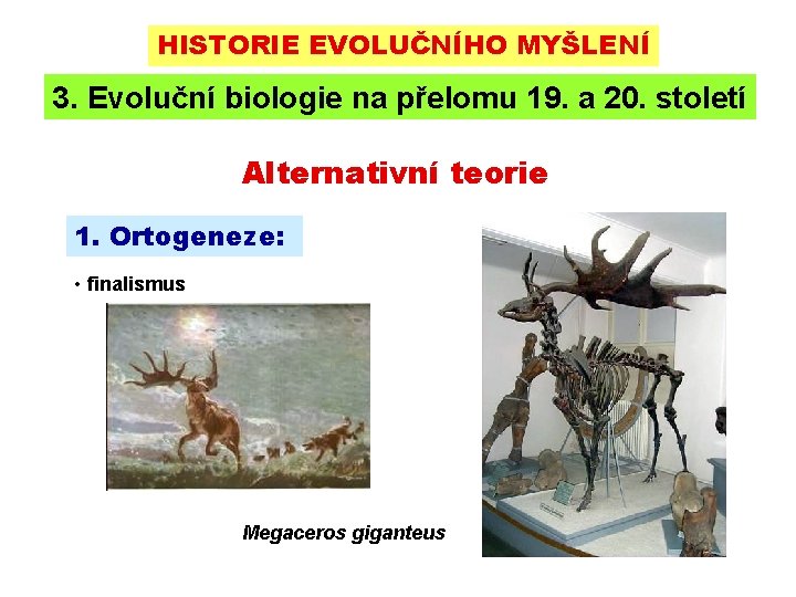 HISTORIE EVOLUČNÍHO MYŠLENÍ 3. Evoluční biologie na přelomu 19. a 20. století Alternativní teorie