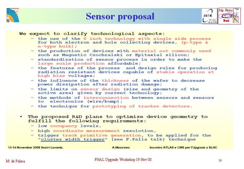 Sensor proposal M. de Palma FNAL Upgrade Workshop 19 Nov 08 Dip. Fisica Bari