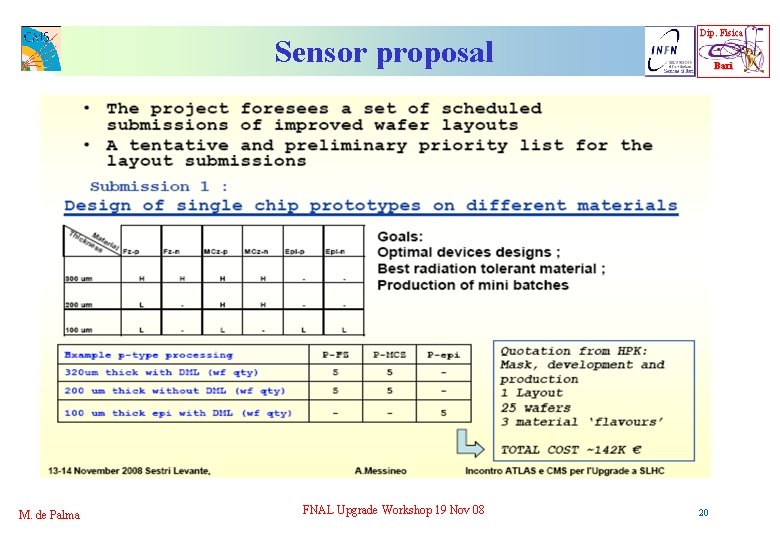Sensor proposal M. de Palma FNAL Upgrade Workshop 19 Nov 08 Dip. Fisica Bari