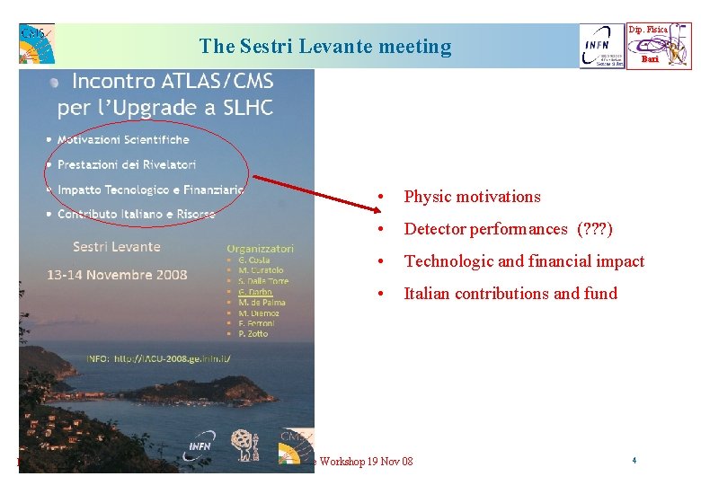 The Sestri Levante meeting M. de Palma Dip. Fisica Bari • Physic motivations •