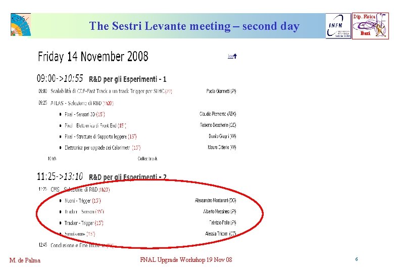 The Sestri Levante meeting – second day M. de Palma FNAL Upgrade Workshop 19