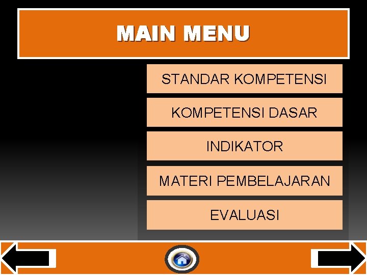 MAIN MENU STANDAR KOMPETENSI DASAR INDIKATOR MATERI PEMBELAJARAN EVALUASI 