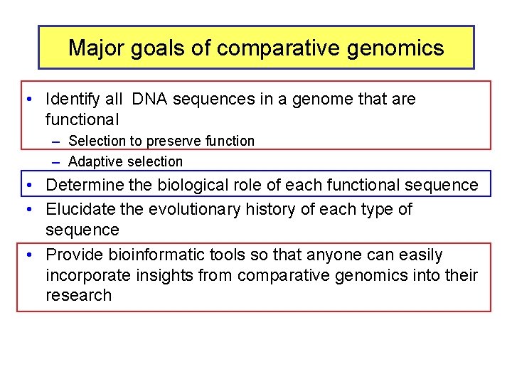 Major goals of comparative genomics • Identify all DNA sequences in a genome that