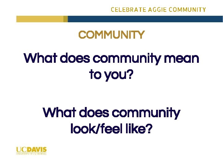 CELEBRATE AGGIE COMMUNITY What does community mean to you? What does community look/feel like?