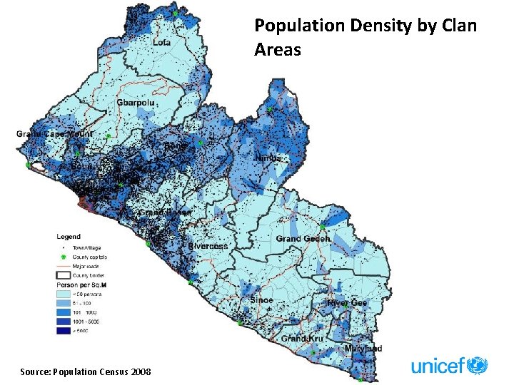 Liberia – Equity and Inclusion Source: Population Census 2008 Population Density by Clan Areas