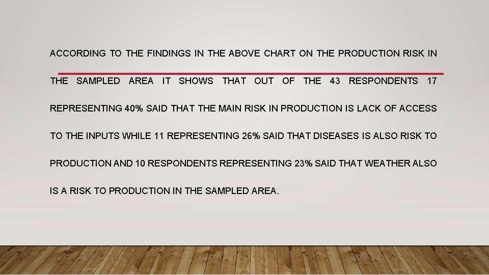 ACCORDING TO THE FINDINGS IN THE ABOVE CHART ON THE PRODUCTION RISK IN THE