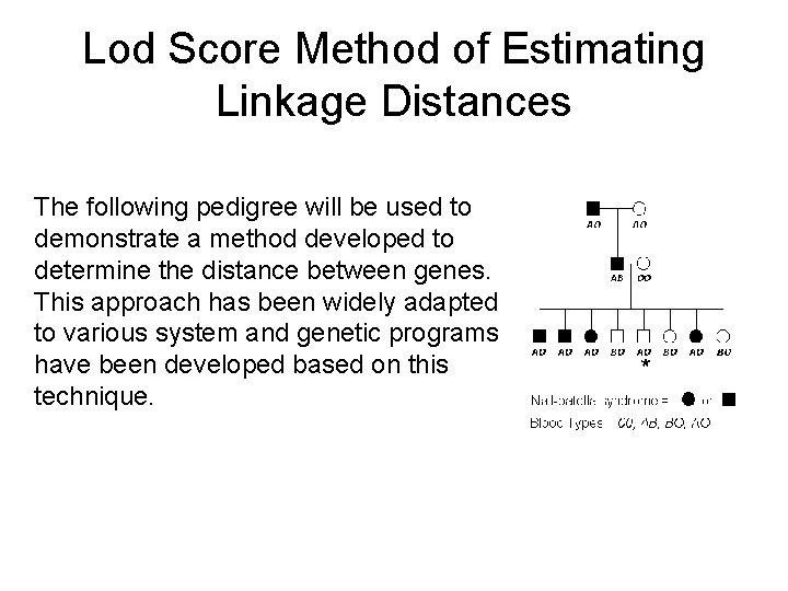 Lod Score Method of Estimating Linkage Distances The following pedigree will be used to