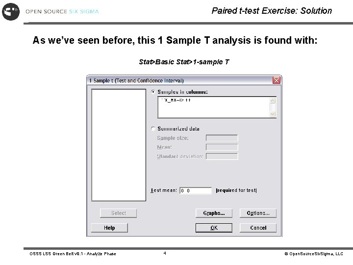 Paired t-test Exercise: Solution As we’ve seen before, this 1 Sample T analysis is