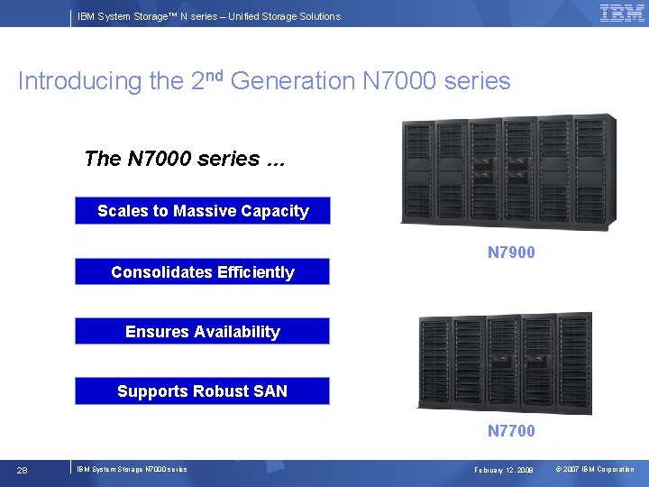 IBM System Storage™ N series – Unified Storage Solutions Introducing the 2 nd Generation