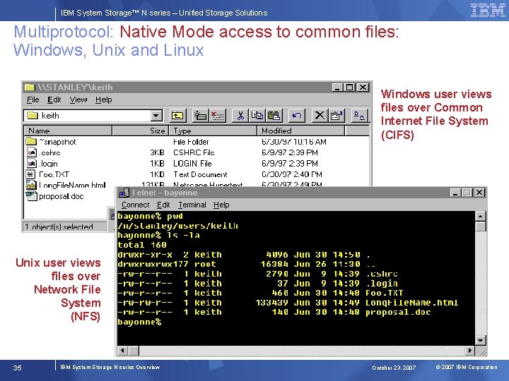 IBM System Storage™ N series – Unified Storage Solutions Multiprotocol: Native Mode access to