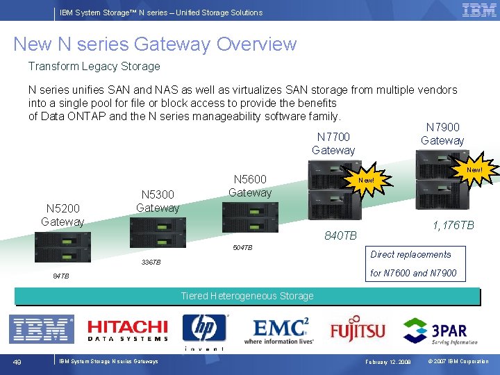 IBM System Storage™ N series – Unified Storage Solutions New N series Gateway Overview