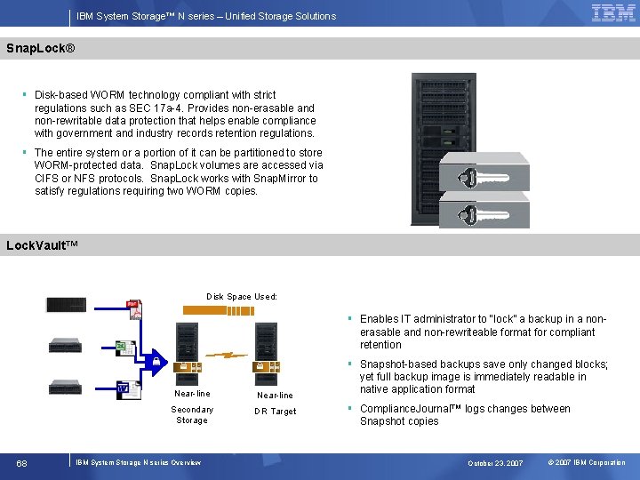 IBM System Storage™ N series – Unified Storage Solutions Snap. Lock® § Disk-based WORM