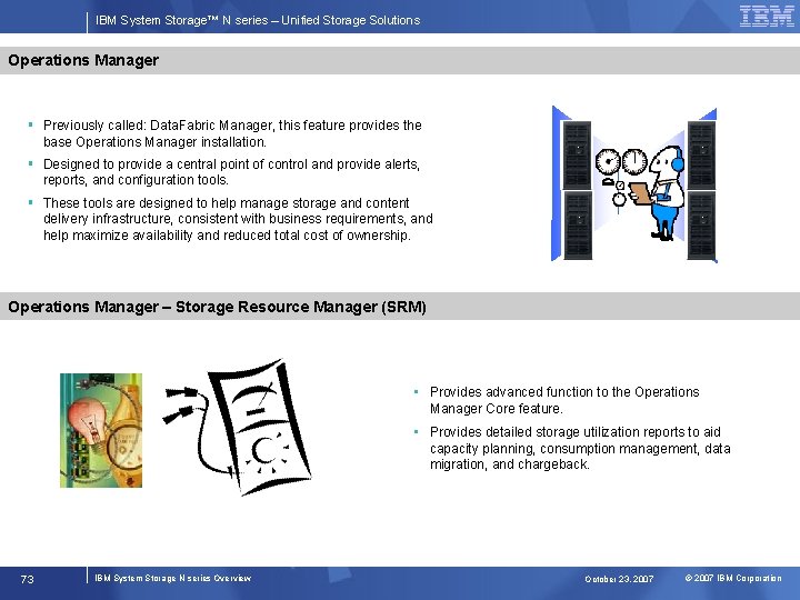 IBM System Storage™ N series – Unified Storage Solutions Operations Manager § Previously called:
