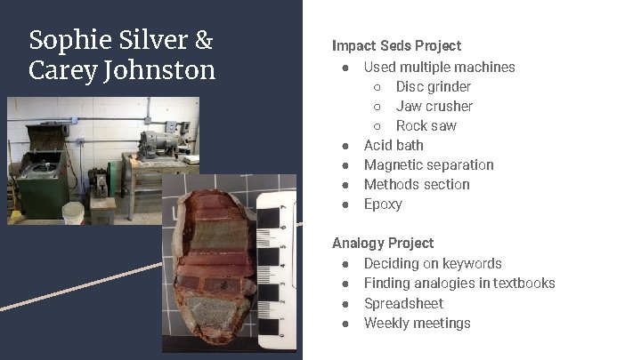 Sophie Silver & Carey Johnston Impact Seds Project ● Used multiple machines ○ Disc