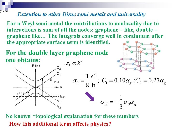 , and Extention to other Dirac semi-metals and universality For a Weyl semi-metal the