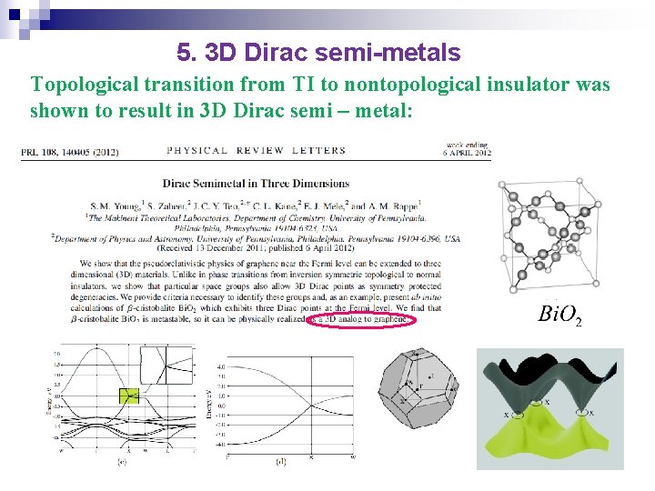 5. 3 D Dirac semi-metals Topological transition from TI to nontopological insulator was shown