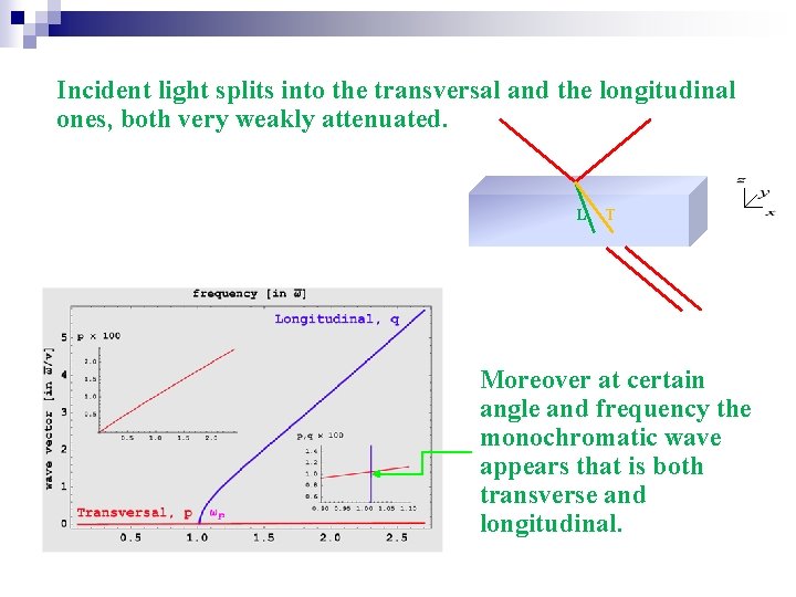 Incident light splits into the transversal and the longitudinal ones, both very weakly attenuated.