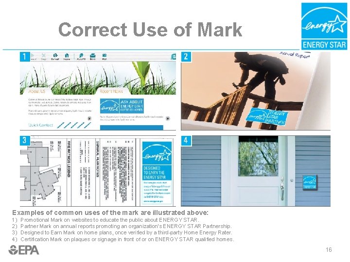 Correct Use of Mark Examples of common uses of the mark are illustrated above: