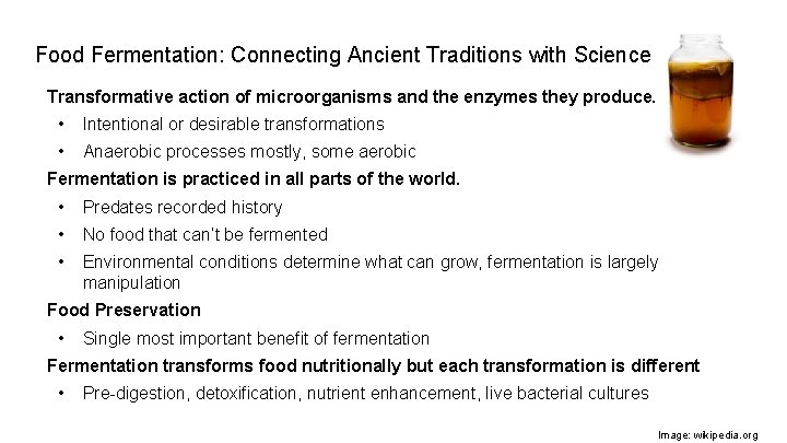 Food Fermentation: Connecting Ancient Traditions with Science Transformative action of microorganisms and the enzymes
