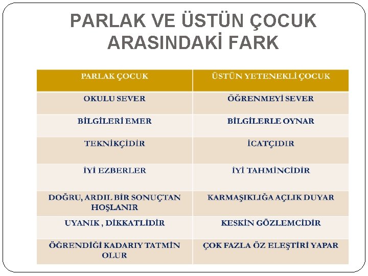 PARLAK VE ÜSTÜN ÇOCUK ARASINDAKİ FARK 