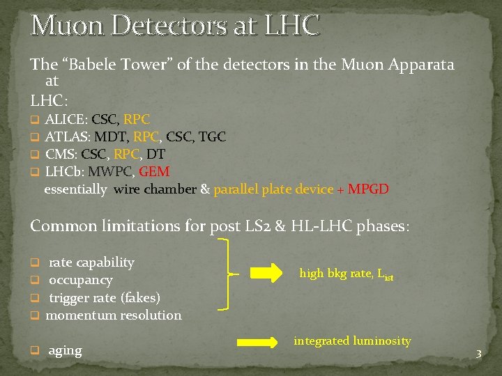 Muon Detectors at LHC The “Babele Tower” of the detectors in the Muon Apparata
