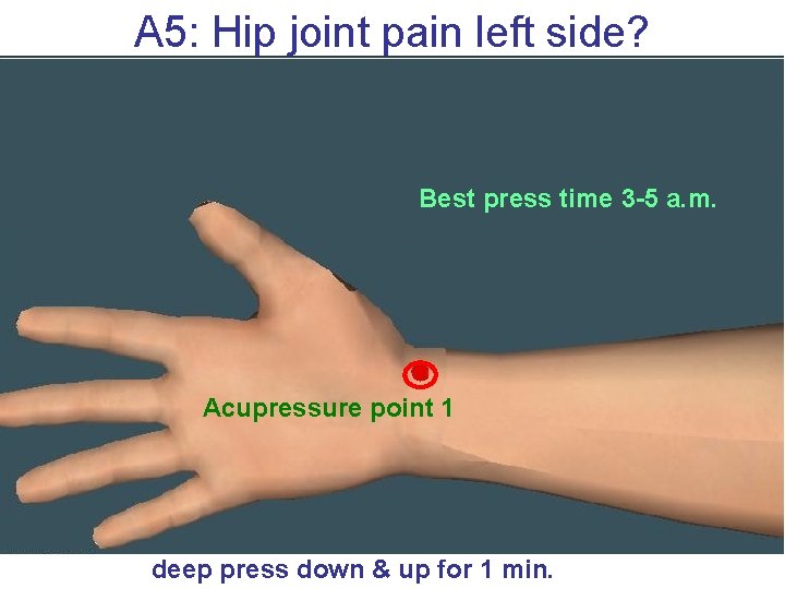 A 5: Hip joint pain left side? v Best press time 3 -5 a.