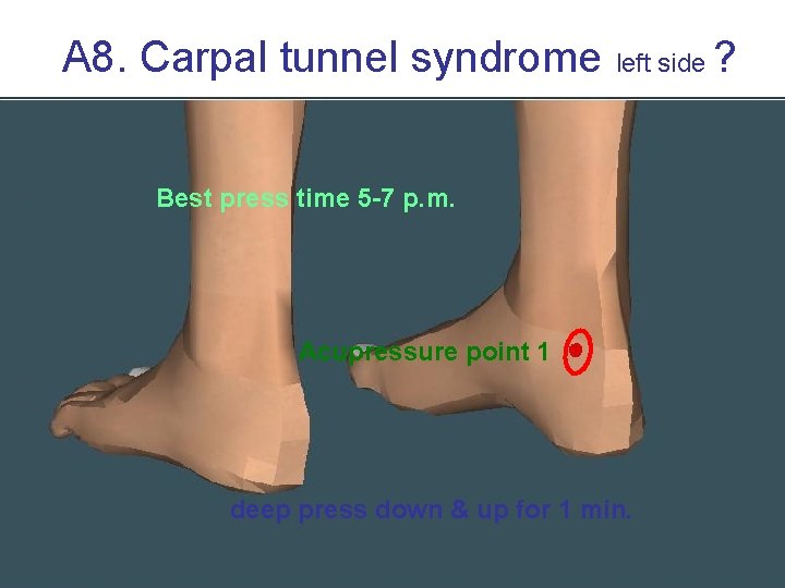 A 8. Carpal tunnel syndrome left side Best press time 5 -7 p. m.