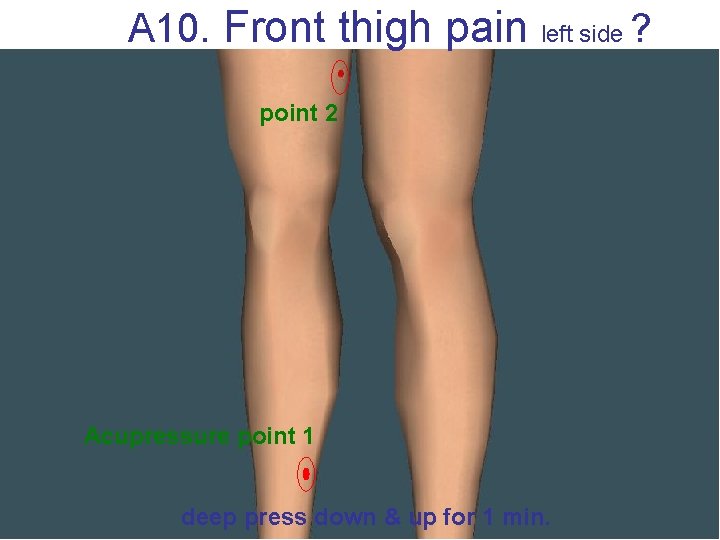 A 10. Front thigh pain left side point 2 Acupressure point 1 deep press