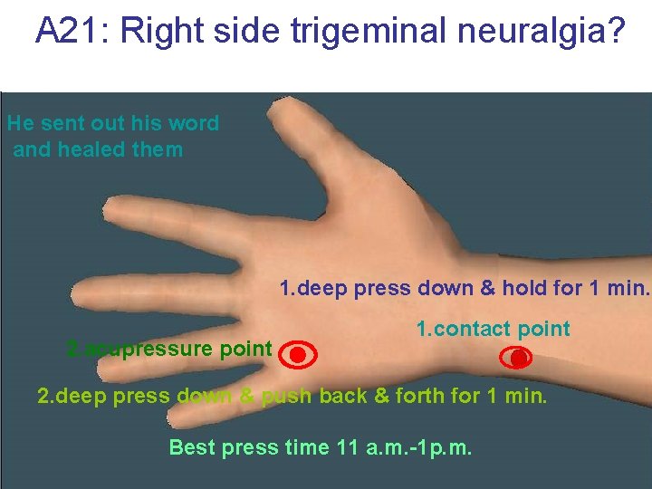 A 21: Right side trigeminal neuralgia? He sent out his word and healed them