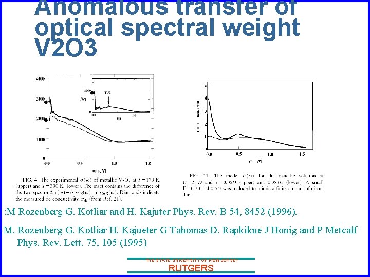 Anomalous transfer of optical spectral weight V 2 O 3 : M Rozenberg G.