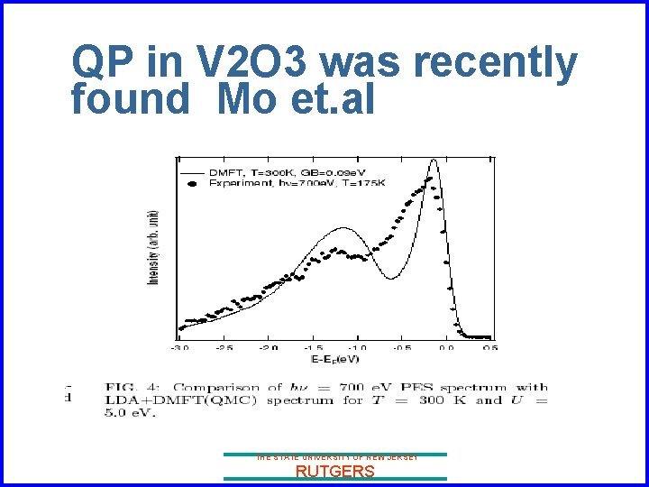 QP in V 2 O 3 was recently found Mo et. al THE STATE