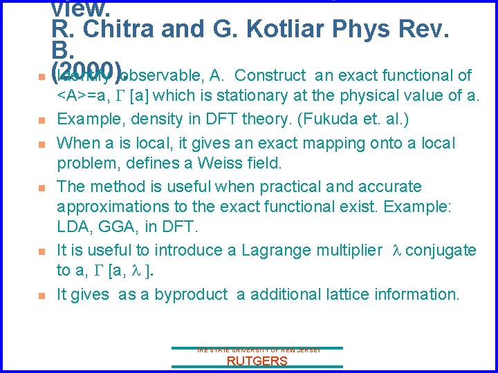view. R. Chitra and G. Kotliar Phys Rev. B. n (2000). Identify observable, A.