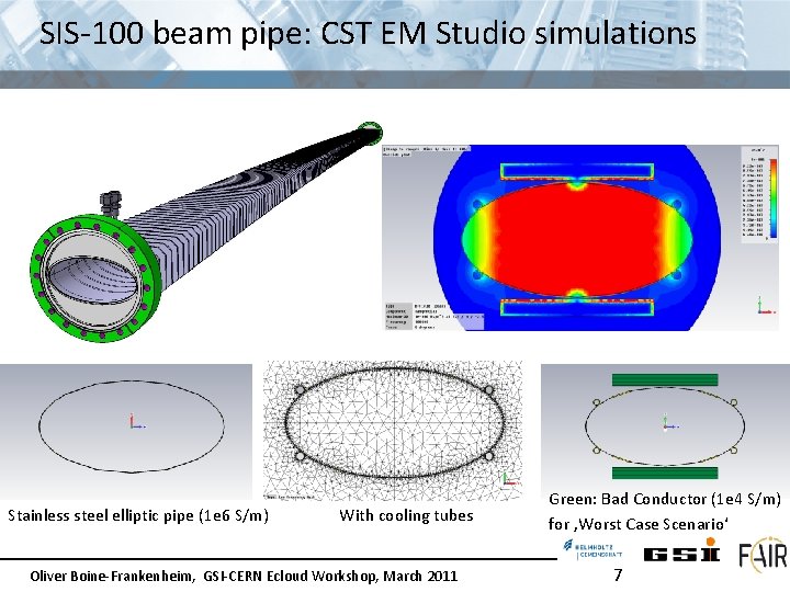 SIS-100 beam pipe: CST EM Studio simulations Stainless steel elliptic pipe (1 e 6